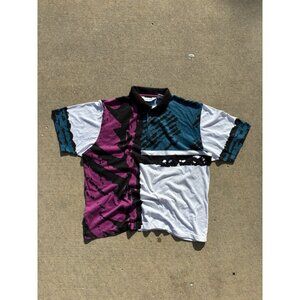 80’s Serge Saint Yves All Over Print Colourful Polo Golf Shirt Graphic Shirt